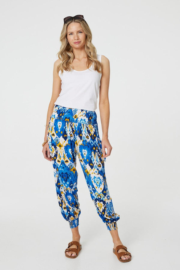 Blue | Printed High Waist Tapered Harem Pants