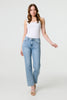 Blue | Floral Pocket Patch Straight Fit Jeans : Model is 5'9