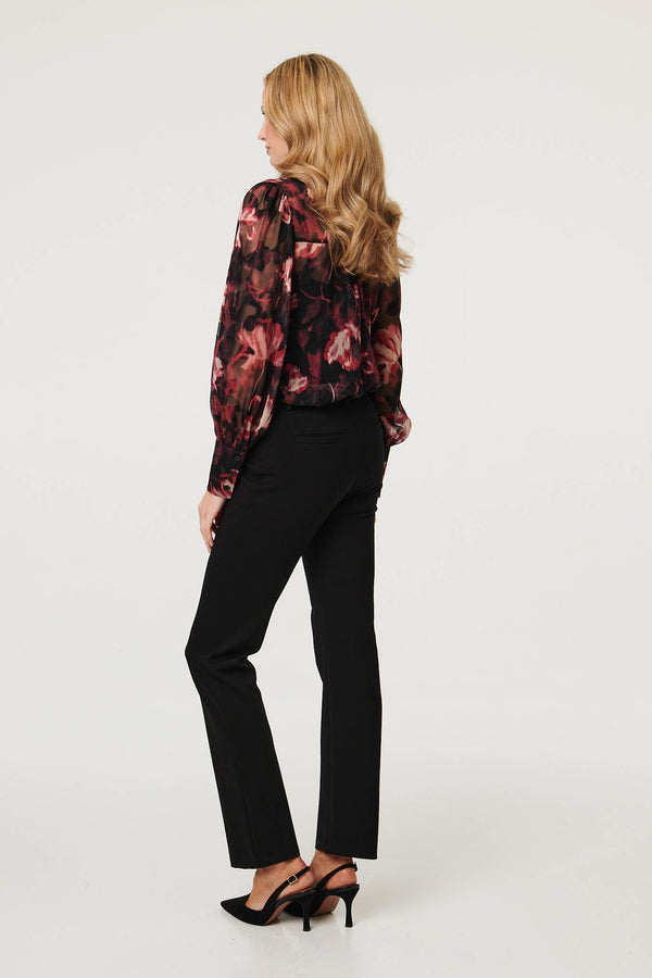 Black | High Waist Slim Flare Smart Trousers