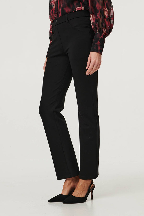 Black | High Waist Slim Flare Smart Trousers