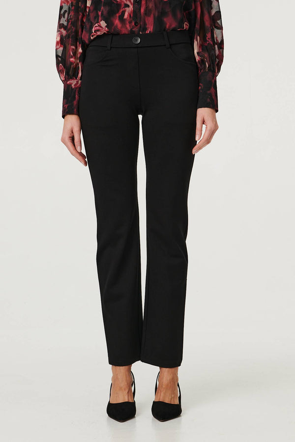 Black | High Waist Slim Flare Smart Trousers