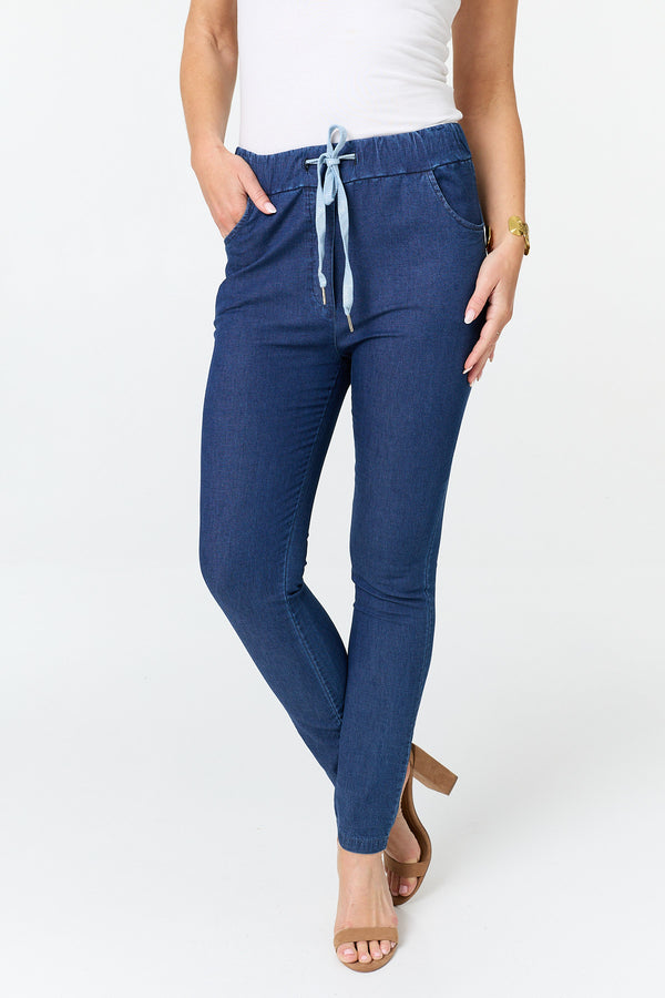 Blue | Tie Front High Waist Slim Fit Jeans