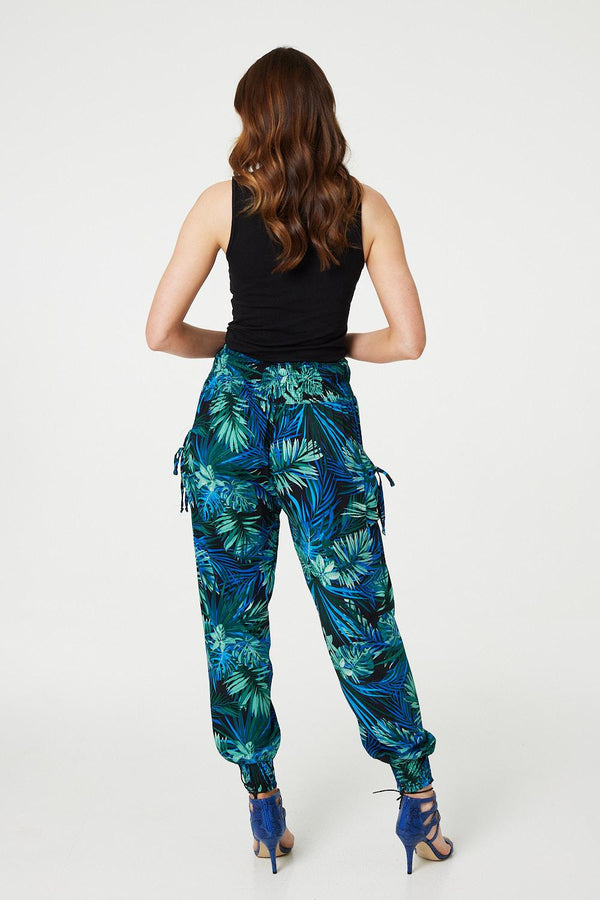 Blue | Tropical Print High Waist Harem Pants