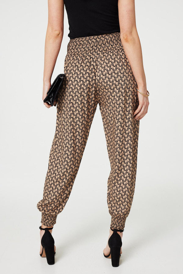 Beige | Printed High Waist Tassel Harem Pants