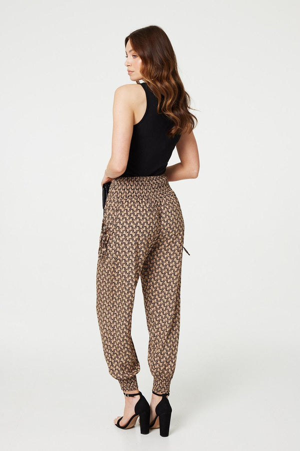 Beige | Printed High Waist Tassel Harem Pants