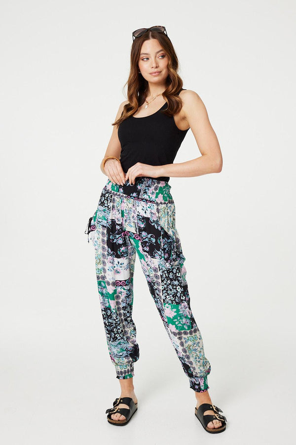 White | Patchwork Tassel High Waist Harem PantsWhite | Patchwork Tassel High Waist Harem Pants