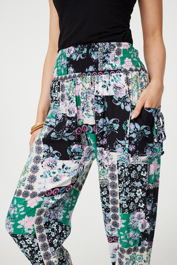 White | Patchwork Tassel High Waist Harem Pants