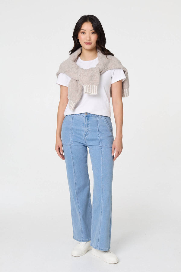 Blue | High Waist Pocket Detail Straight Jeans
