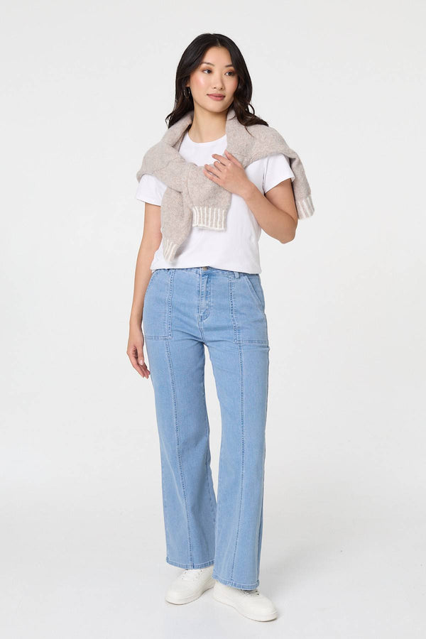 Blue | High Waist Pocket Detail Straight Jeans
