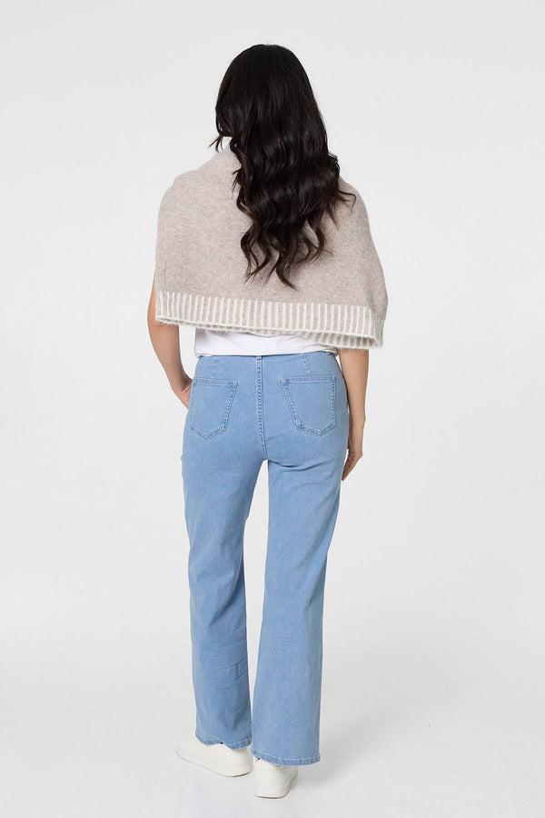 Blue | High Waist Pocket Detail Straight Jeans
