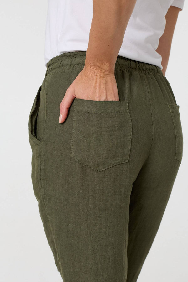 Khaki | Tie Front High Waist Slim Leg Trousers
