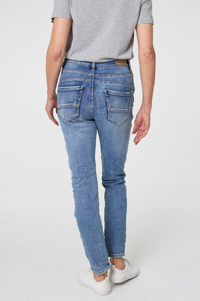 Blue | Star Patchwork Detail Skinny Jeans
