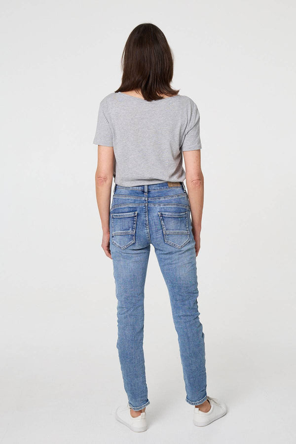 Blue | Star Patchwork Detail Skinny Jeans
