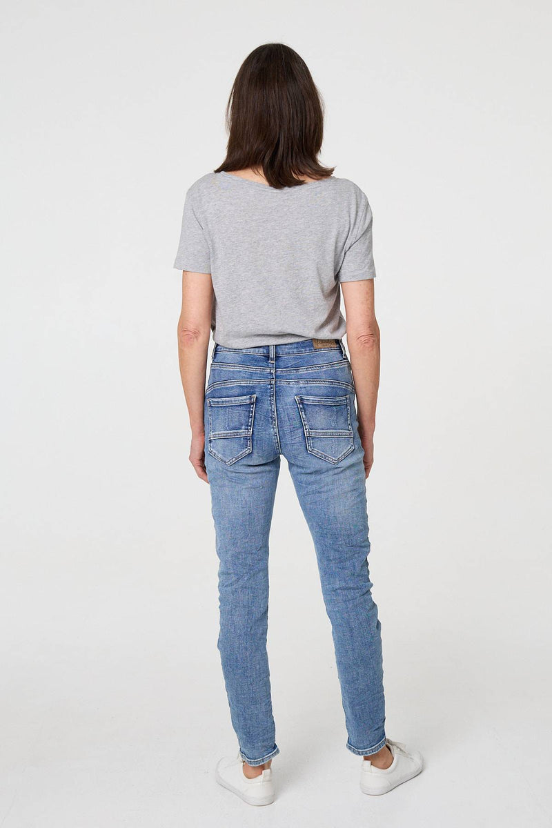 Blue | Star Patchwork Detail Skinny Jeans
