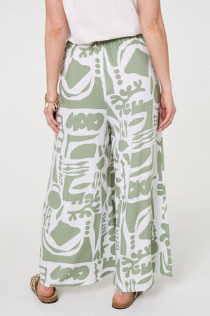 Sage | Abstract Wide Leg High Waist Trousers
