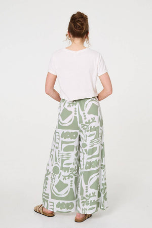 Sage | Abstract Wide Leg High Waist Trousers
