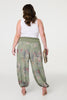 Khaki| Floral Ruched Waist Harem Trousers