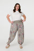 Brown | Floral Ruched Waist Harem Trousers : Model is 5'8