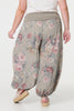 Brown | Floral Ruched Waist Harem Trousers