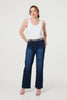 Blue | Diamante Stud High Waist Straight Jeans : Model is 5'9