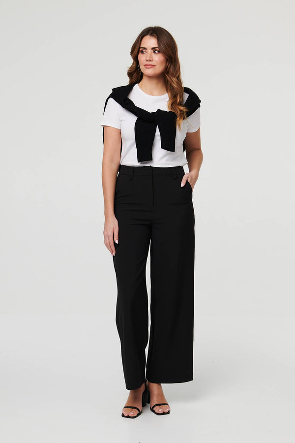 Black | High Waist Wide Leg Smart Trousers