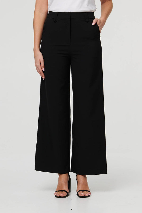 Black | High Waist Wide Leg Smart Trousers