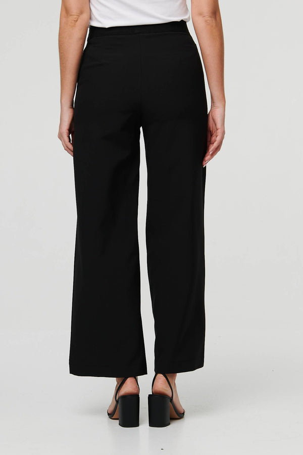 Black | High Waist Wide Leg Smart Trousers