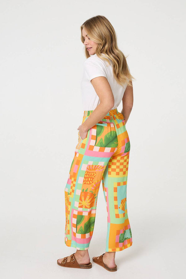 Orange | Tropical Tile Print Wide Leg Trousers

