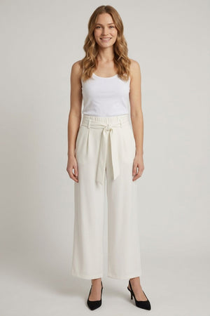 White | Tie Front High Waist Wide Leg Trousers
