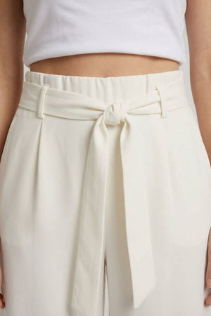 White | Tie Front High Waist Wide Leg Trousers