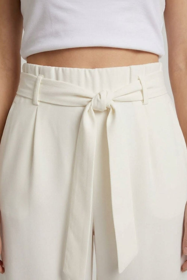 White | Tie Front High Waist Wide Leg Trousers
