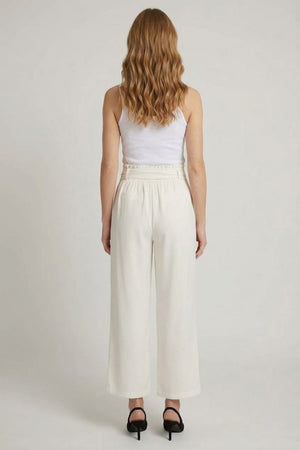 White | Tie Front High Waist Wide Leg Trousers