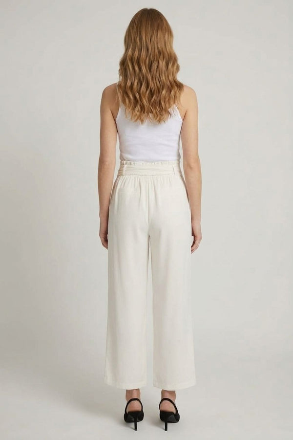White | Tie Front High Waist Wide Leg Trousers