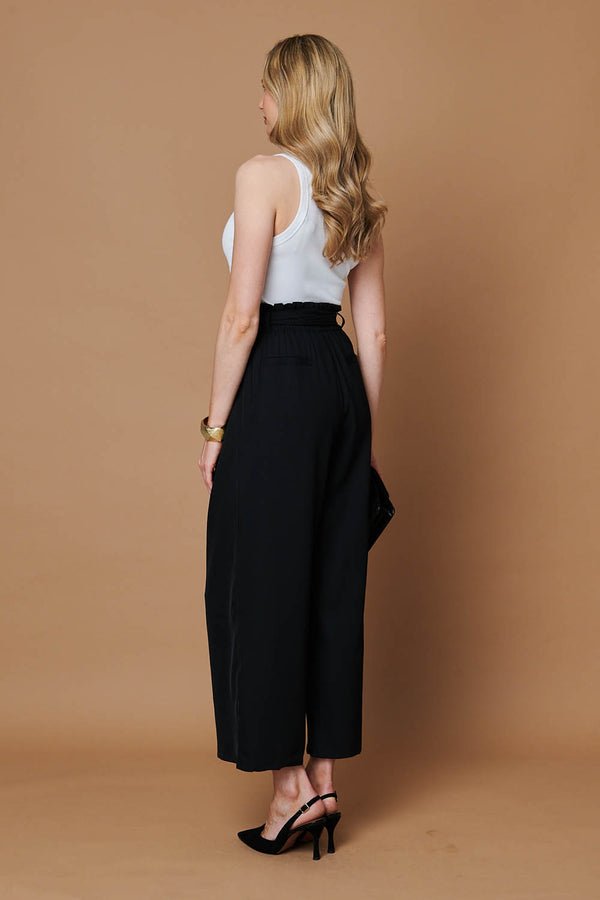 Black | Tie Front High Waist Wide Leg Trousers