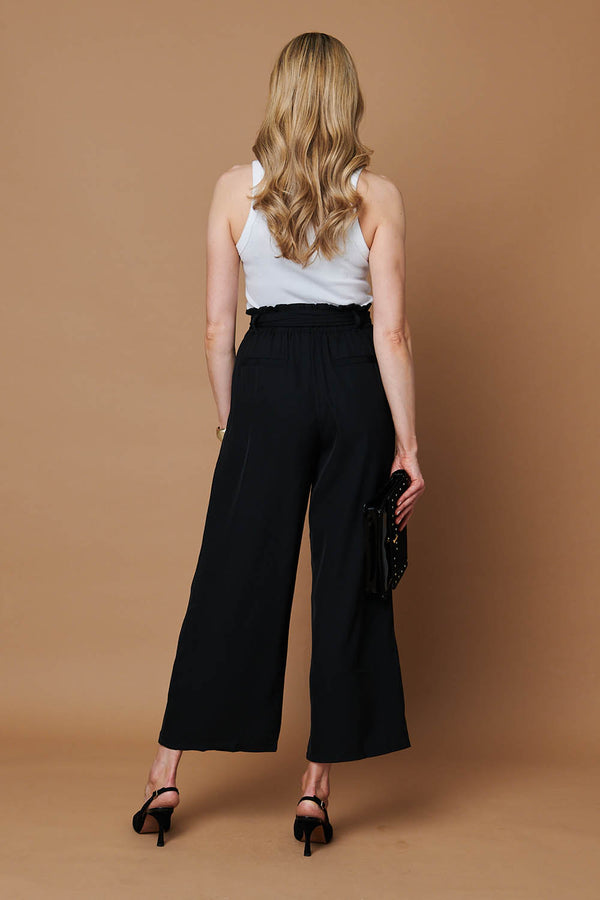 Black | Tie Front High Waist Wide Leg Trousers