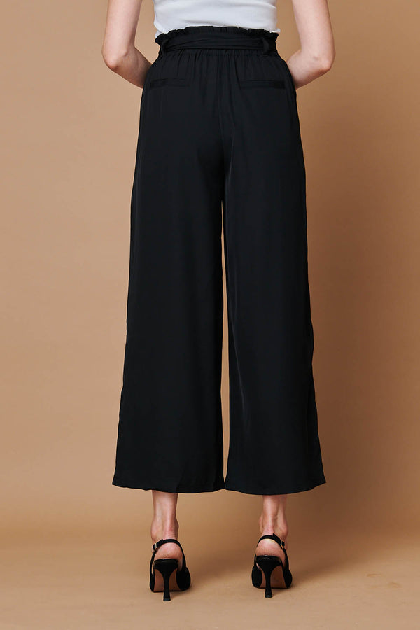 Black | Tie Front High Waist Wide Leg Trousers