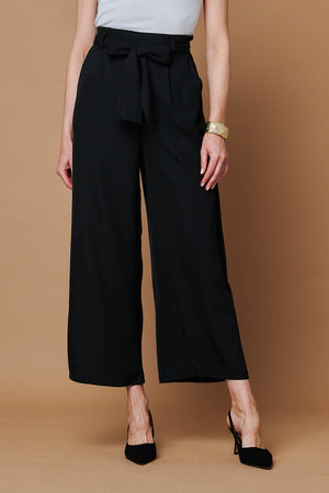 Black | Tie Front High Waist Wide Leg Trousers