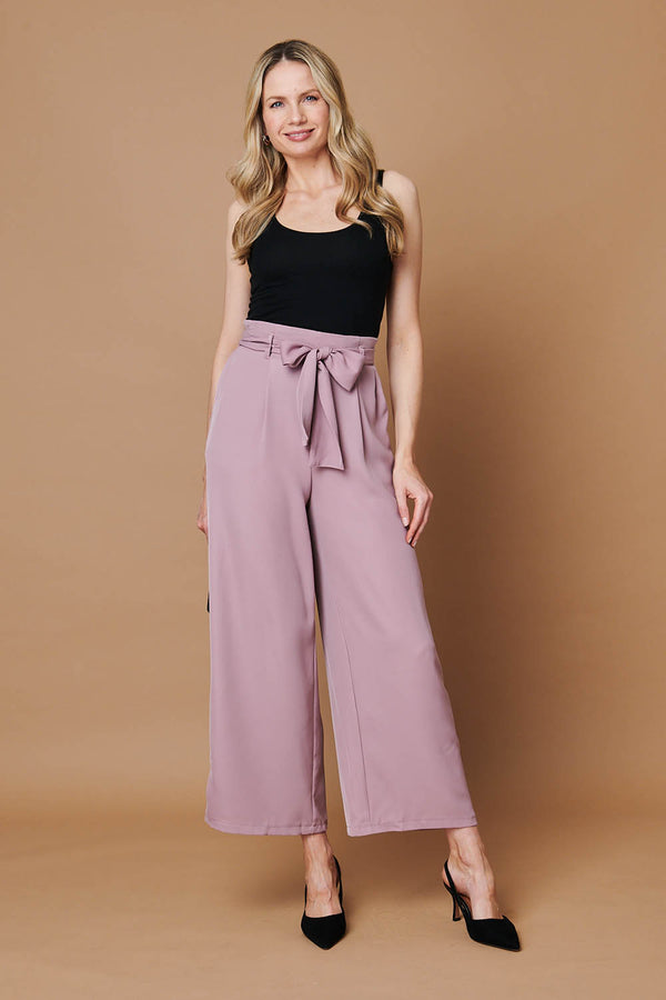 Pink | Tie Front High Waist Wide Leg Trousers