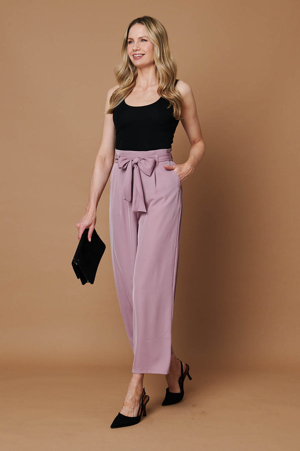 Pink | Tie Front High Waist Wide Leg Trousers