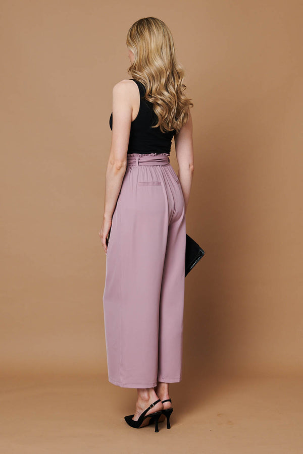 Pink | Tie Front High Waist Wide Leg Trousers