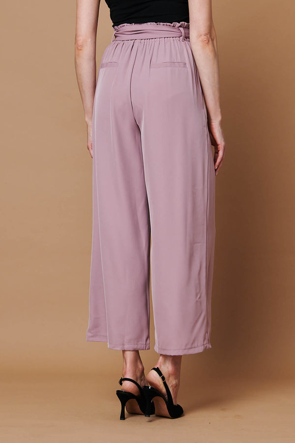 Pink | Tie Front High Waist Wide Leg Trousers