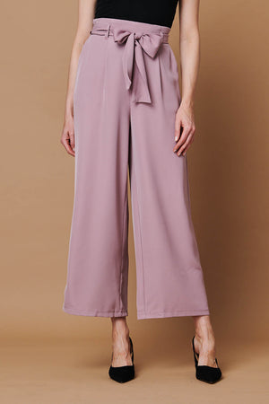 Pink | Tie Front High Waist Wide Leg Trousers