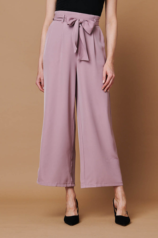 Pink | Tie Front High Waist Wide Leg Trousers