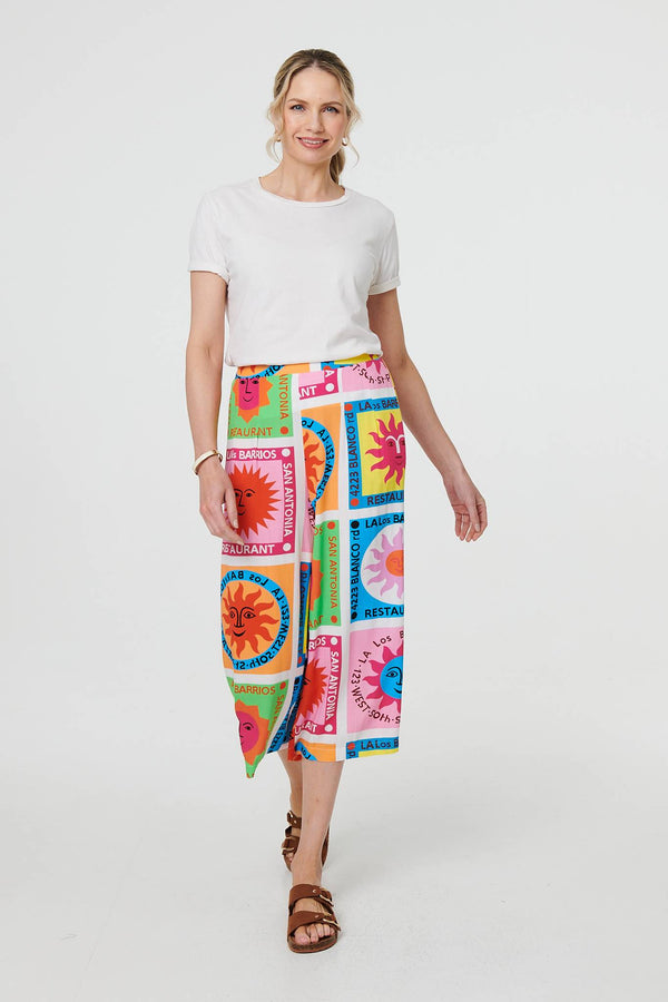 Orange | Patchwork Print Wide Leg Crop Trousers
