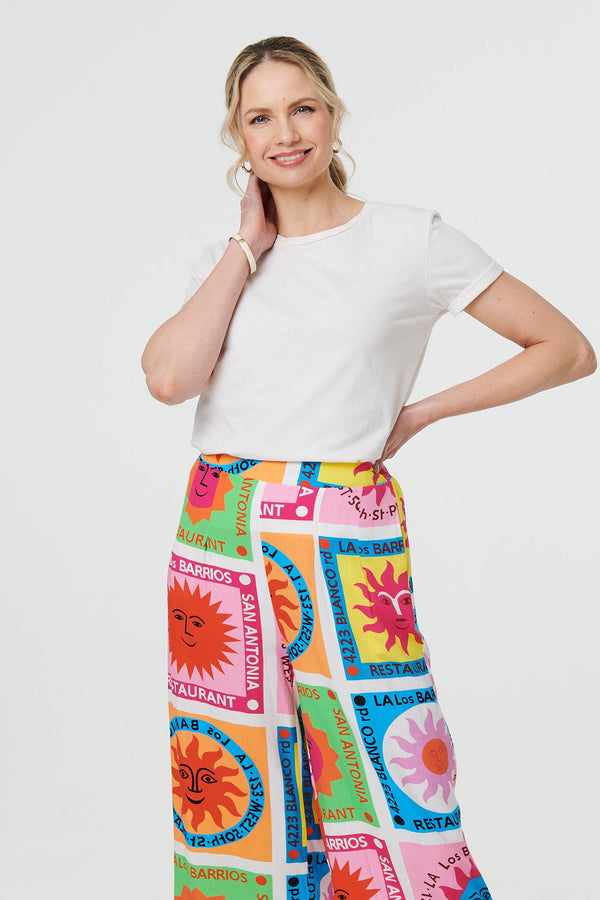 Orange | Patchwork Print Wide Leg Crop Trousers

