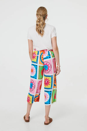 Orange | Patchwork Print Wide Leg Crop Trousers
