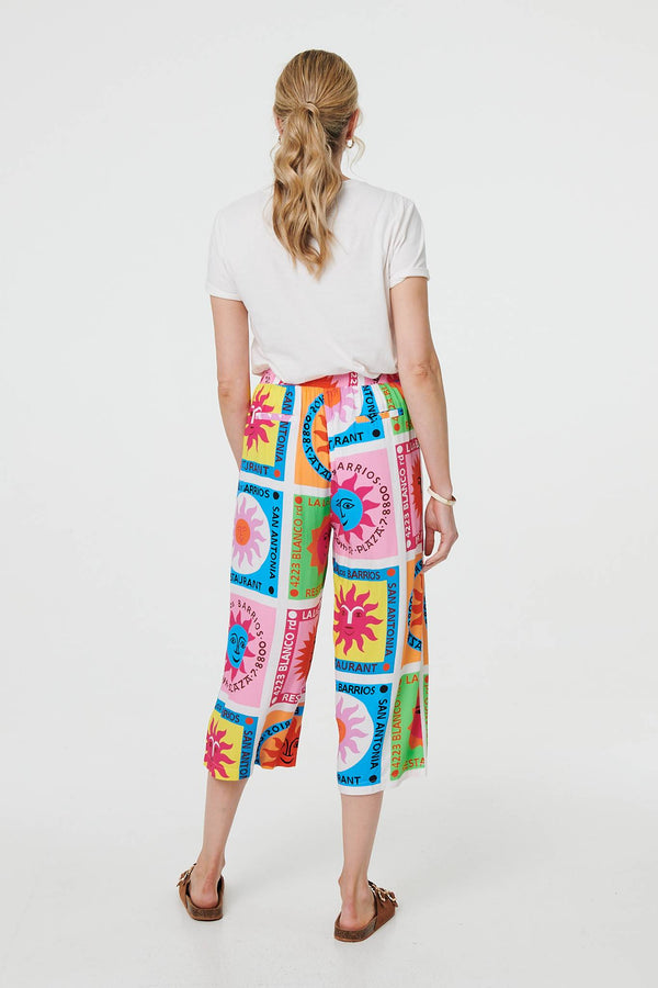 Orange | Patchwork Print Wide Leg Crop Trousers
