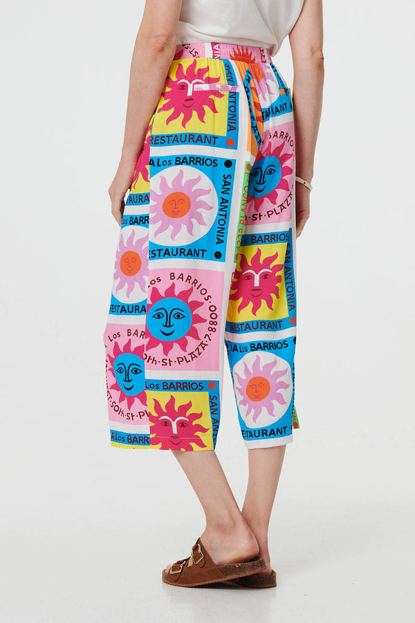 Orange | Patchwork Print Wide Leg Crop Trousers
