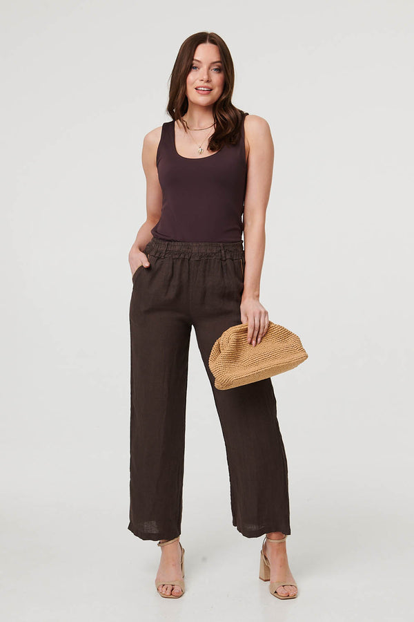 Mocha | High Waist Wide Ankle Length Trousers