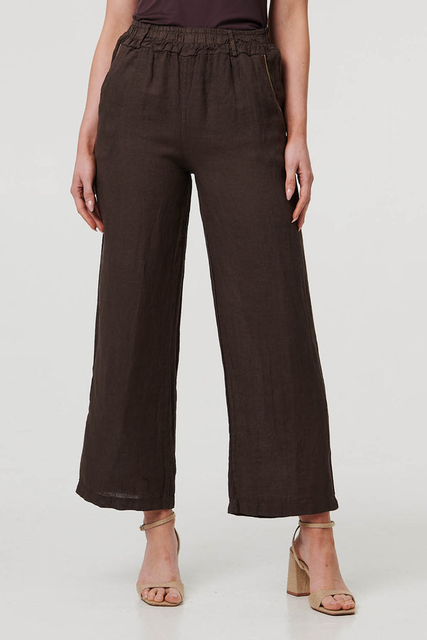 Mocha | High Waist Wide Ankle Length Trousers